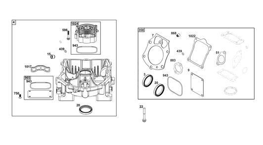 Crankcase Cover/Sump Group Diagram and Parts List for 61A777-0101-J1 400000 - 699999 Briggs and Stratton Engine